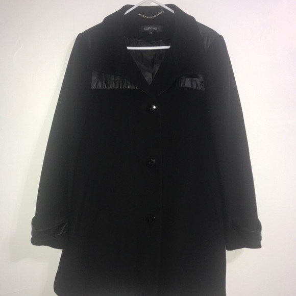 Ellen Tracy Wool Coat With Faux Leather - Picture 3 of 8